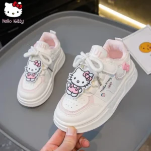 Hello Kitty Girls Kawaii Sneakers Anime Spring Autumn New Cartoon Soft Bottom Shoes Casual Dirty Running White Shoes Comfortable