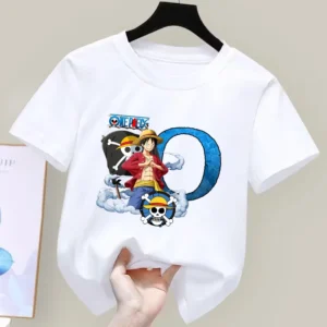 One Piece Boys Girls T-shirts Kids Cartoon Pattern Letter A-Z Print T-shirt Children Summer Clothes Child Fashion Tee Party Gift