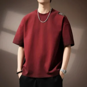 Fashionable solid color simple T-shirt men's 2026 summer trendy loose plus size round neck casual short sleeved top