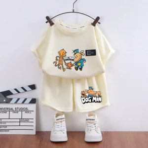Dog Man Anime Kids T-Shirts Shorts Set Dogman Cartoon Printed Short Sleeves Boys Girls Casual Tracksuit Summer Children Clothes