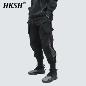 HKSH Men's Tide Dark Function High Street Versatile Casual Zipper Sports Elastic Workwear Leggings China-Chic Pants Male HK0326