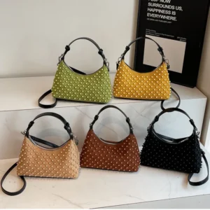 Women Matte Small Square Bag Fashion Pearl Retro Imitation Suede Splicing PU Bag Autumn Winter New High End Crossbody Bag