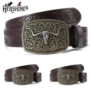 HERSHINE 1 piece cow head print retro belt Western cowboy storm West Asian style unisex style for both men and women Halloween