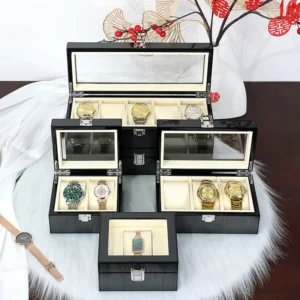 Watch storage box, high-end baking paint, carbon brazing pattern, glass dustproof watch box