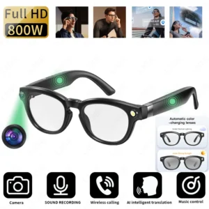 LIGE New 8MP Video Camera Glasses ColorChange AI Smart Glasses Bluetooth Call Music Noise Reduction Smart Sunglasses Android iOS