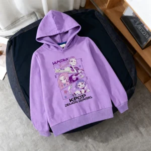KPop Demon Hunters Children Hoodie Loose Comfortable Hoodie Cartoon Pattern Windproof Easy Warmth Clothes Children Birthday Gift