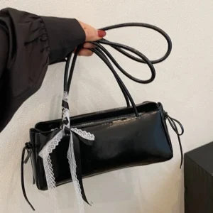 Trendy Multicolor Shoulder Bag PU Leather Bowknot Versatile Commuting Bag with Lace Ribbon Large Capacity Underarm Bag Shopping