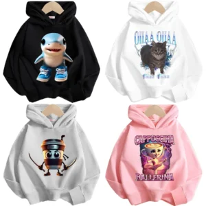 Italian Brainrot Boys Hoodie Funny Cartoon Printed Thin Sweatshirts Tung Tungtung Sahur Casuals Long Sleeves Tops Girls Clothes