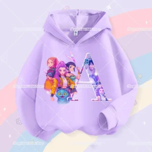 KPop Demon Hunters A-Z Print Boys Girls Clothes Cartoon Sweatshirt Kids Spring Autumn Hoodies for Children Birthday Figure Tops