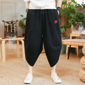 Men's Cotton Linen Casual Shorts Japanese Harem Pants Loose Comfortable Breathable Men Lantern Trousers for Summer Plus Size 5XL