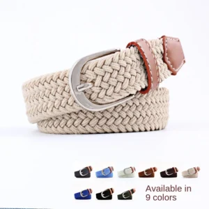 2.5cmx100cm Unisex Extended Elastic Knitted Thin Belt Women's Needle Button Canvas Jeans Student Canvas Elastic Belt for Women