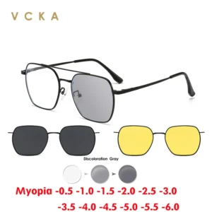 VCKA 3 in 1 Women Photochromic Magnetic Polarized Myopia Sunglasses 2025 NEW Men Custom Optics Glasses Big Frame -0.5 to -6.0
