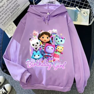 Gabby Dollhouse Girls Hoodie Long Sleeve Clothes Cartoon Character Sweatshirt Winter Kid Purple Hooded Clothing Kawaii Tops Gift