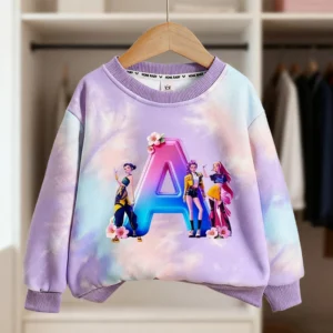KPop Demon Hunters Girls Sweatshirt Print Letter A-Z Hoodies Kids Spring Autumn Pullover Tops Children Long Sleeves Clothes Gift