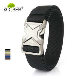 KOLBER New Silver Elastic Belt for Men Metal Buckle Quick Release 3.4cm Casual Belt Tight Woven Stretch Belt Tactical Girdle