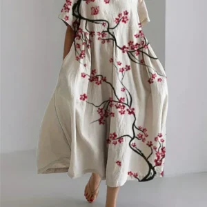 Fresh Flower 3D Printed Round Women's Dress Outdoor Holiday Beach Casual Women's Dress Daily Loose Ankle-length Dress S-5XL