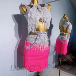 Latin Dance Costume AB Stone Female Adult Children High-End Custom Splicing Color Tassel Black Pool Samba Performance Dress