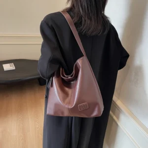 Bucket Bag for Women Adjustable Strap Underarm Bag PU Leather Solid Color Large Capacity Handbag for Work Travel