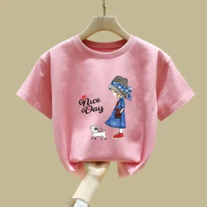 A New Summer Casual Little Girl Printed Stylish Round-neck Short-sleeved T-shirt Top Kids Clothes Girl Clothes