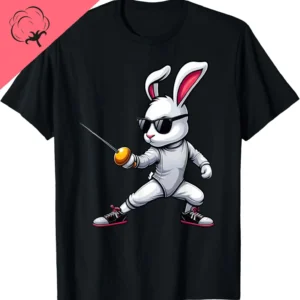 Funny Fencing Player Bunny Kids Womens Men Easter Fencing T-Shirt Cotton Kawaii Breathable and Comfortable Camisas